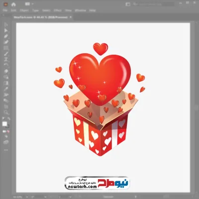 فایل eps جعبه کادویی با قلب های قرمز