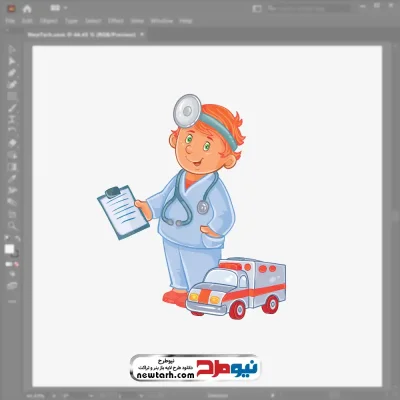 تصویر وکتوری کودک دکتر با ماشین آمبولانس با فرمت eps