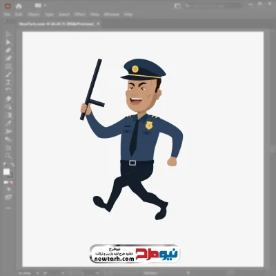 تصویر وکتوری افسر پلیس با باتوم در حال دویدن با فرمت eps