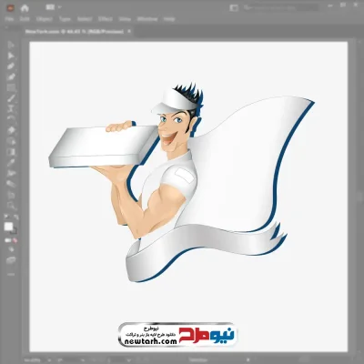 تصویر وکتوری کارگر پیتزا فروشی با جعبه پیتزا در دست با فرمت eps