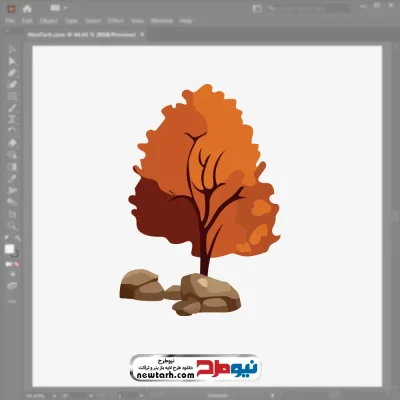 تصویر وکتور درخت پاییزی با برگ های نارنجی با فرمت eps