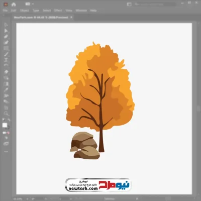 تصویر وکتور درخت پاییزی با برگ های زرد با فرمت eps