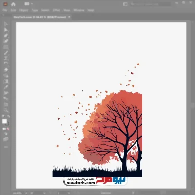 فایل وکتور درخت پاییزی با برگ های نارنجی پراکنده با فرمت eps