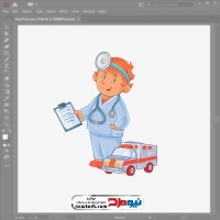 تصویر وکتوری کودک دکتر با ماشین آمبولانس