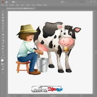 تصویر وکتوری مرد کشاورز در حال دوشیدن گاو