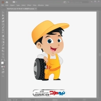 فایل وکتور پسر بچه با لباس کار و لاستیک ماشین