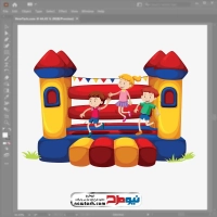 تصویر وکتوری بچه ها در حال بازی روی قلعه بادی